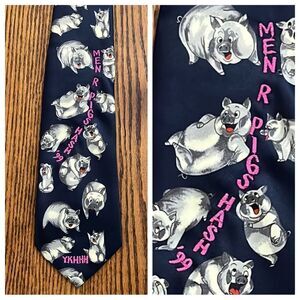 Vintage Unique “Men R Pigs” Silk Tie Rene Chagal Handmade Silk